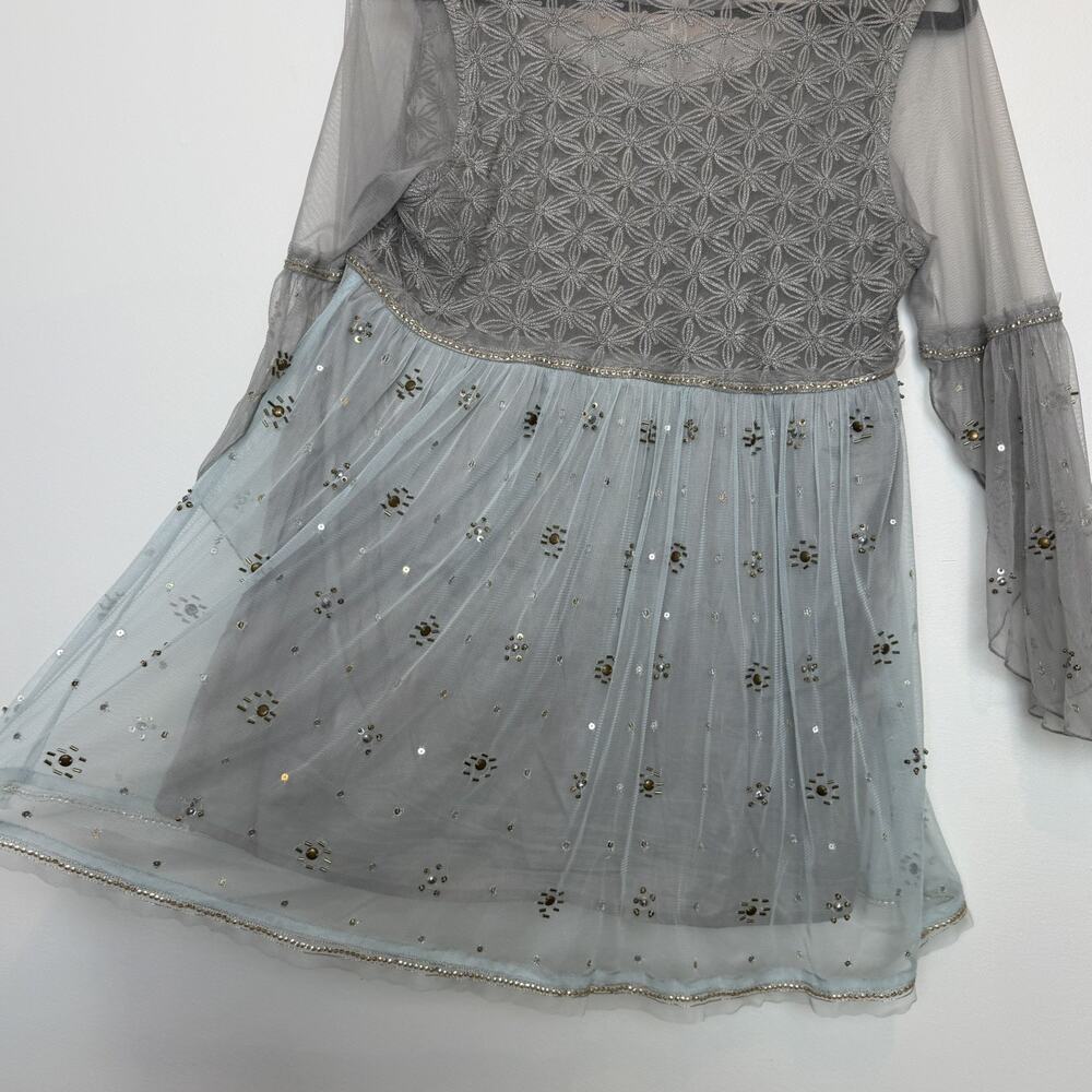 Free People sheer boho blouse beaded embroidered MD festival vacation - Picture 9 of 10